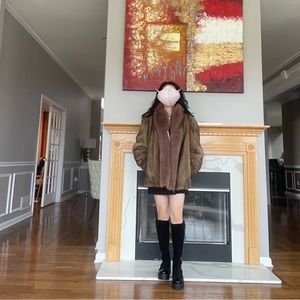 Christian Dior brown mink coat with matching fox tuxedo collar